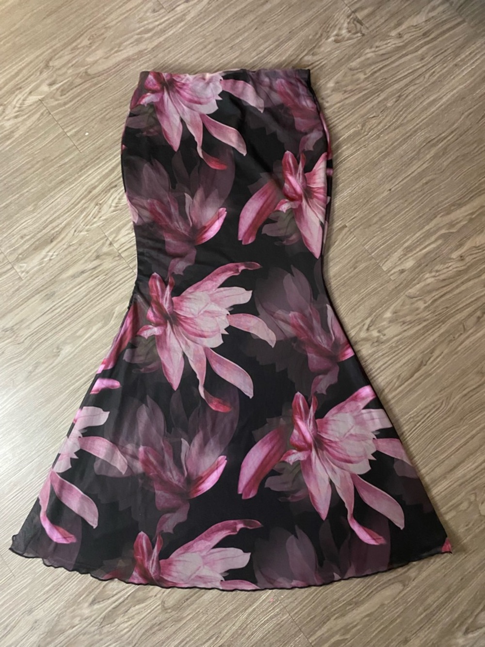 SHEIN Black Floral Chiffon Maxi Skirt – Pink Mauve Print – L